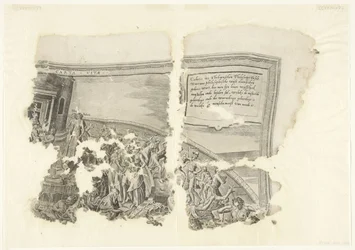 Rechteroberer Ecke einer Druckgrafik der Szene von Cebes (Tabula Cebetis Carta Vitae)