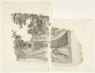Rechteruntere Ecke einer Druckgrafik der Szene von Cebes (Tabula Cebetis Carta Vitae)