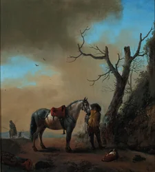 Landschaft mit weißem Pferd und abgestiegenem Reiter, ca. 1647