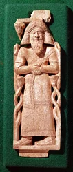 Elfenbeinplakette eines Gottes, vom Staatsbett von Hazael, König von Damaskus, syrisch, aus Arslan Tasch, ca. 840 v. Chr.