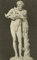 Silenus mit dem Kind Dionysos, antike römische Skulptur in der Sammlung der Glyptothek, München, Deutschland