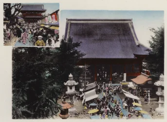 Japan, ca. 1912: Kwannon-Tempel und sein Gelände und verschiedene Shows im Asakusa-Park, Tokio