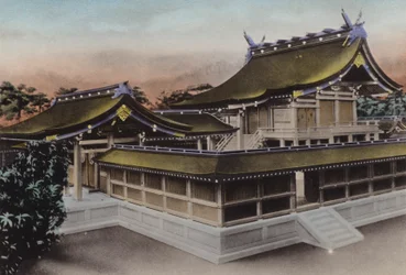 Japan, ca. 1912: Hauptgebäude des Meiji Jingu, Schrein, Tokio