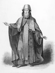 Ein moskowitischer Bischof in seiner Pontifikaltracht, graviert von J. B. Bird, aus 