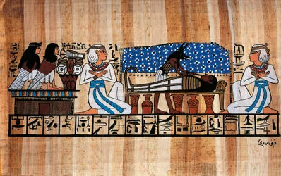 Ägyptischer Papyrus, der eine Einbalsamierungszeremonie darstellt