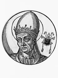 Porträt von Benedikt I. (Benedictus Bonosus, gestorben 579), 62. Papst der katholischen Kirche ab 575, Kupferstich