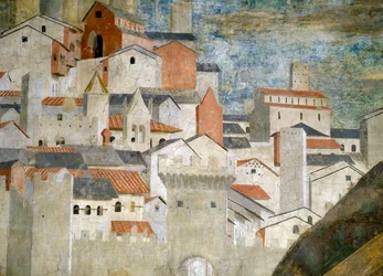 Die Königin von Saba verehrt die Brücke aus dem Holz des Wahren Kreuzes (Detail)