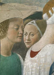 Die Legende vom Wahren Kreuz, die Königin von Saba verehrt das Holz des Kreuzes (Detail)