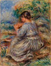 Mädchen, das in einer Landschaft sitzt