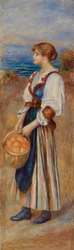 Mädchen mit Korb voller Orangen