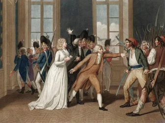 Journee du 20 juin 1792 im Schloss der Tuilerien in Paris - Hingabe von Madame Elisabeth (Elisabeth Philippine Marie Helene de France genannt Madame Elisabeth (1764-1794)) - Gravur von Pierre Bouillon (1776-1831)