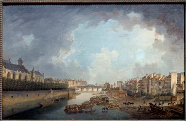 Der Bogen, die Brücke von Tournelle und der Quai Saint Bernard, gesehen vom Hôtel-Dieu, Ansicht von Paris