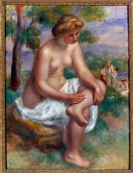 Badende, die in einer Landschaft sitzt, genannt Eurydike, Gemälde von Pierre Auguste Renoir