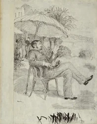 Auf der Terrasse eines Hotels in Bordighera: Der Maler Jean Martin überprüft seine Rechnung, 1881