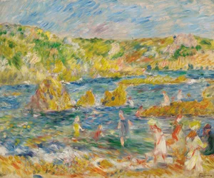 Felsen von Guernsey mit Figuren Strand in Guernsey, 1883