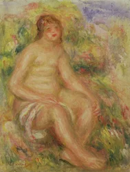 Sitzender Akt in Landschaft