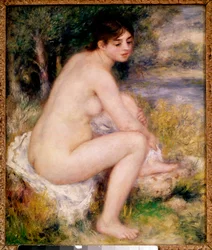 Nackte Frau in einer Landschaft. Gemälde von Pierre-Auguste Renoir (1841-1919), 1883. Paris, Musée d