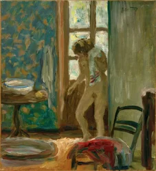 Die Toilette. Akt mit Handtuch