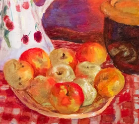 Gelbe und rote Äpfel (Detail)