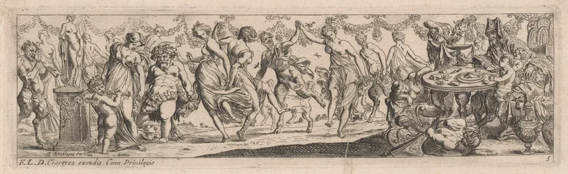 Tanzende Nymphen und Satyrn