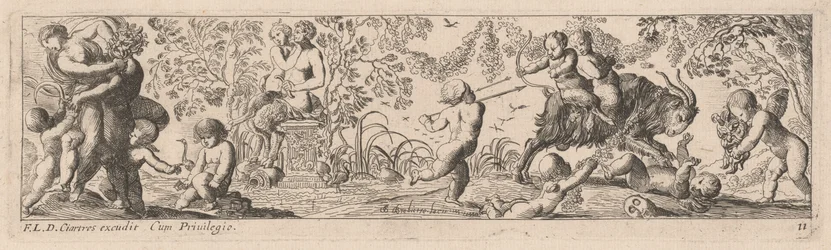 Putti und Satyrn schießen Pfeile
