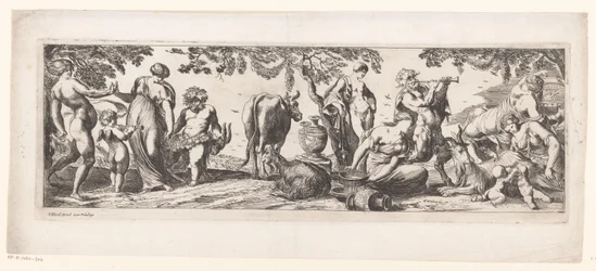 Ruhender Silenus und sein Gefolge in einer Landschaft
