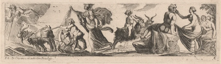 Satyr, der ein Ziegenpaar antreibt