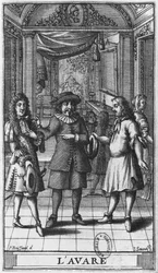 Molière als Harpagon, Frontispiz-Illustration aus 