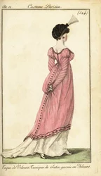 Frau in Satintunika und Samttoque, Paris