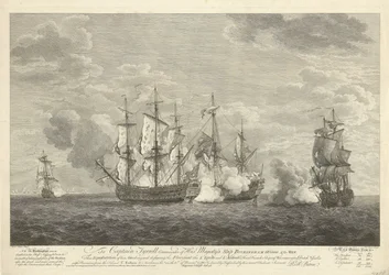 Angriff eines englischen Schiffes auf drei französische Schiffe bei Sint Eustatius, 1758