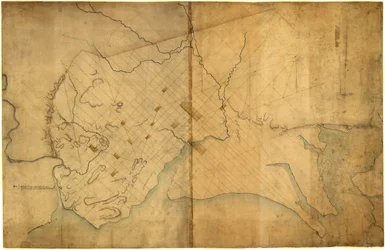 Gestrichelte Karte von Washington, D.C., 1791, vor dem 19. August