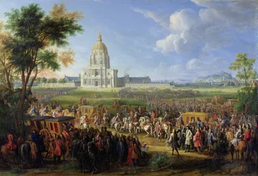 Ludwig XIV. (1638-1715) und sein Gefolge besuchen Les Invalides, 26. August 1706
