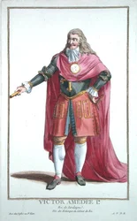 Viktor Amadeus II. (1666-1732), aus „Recueil des Estampes, représentant les Rangs et les Dignités, suivant le Costume de toutes les Nations existantes“, veröffentlicht 1780