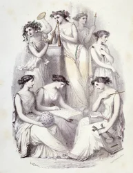 Genies des Olymp - in „Les Femmes mythologiques“, Zeichnungen von G. Staal, von Mery und dem Grafen Foelix, Ed. G. de Gouet