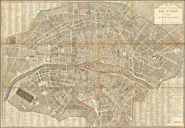 1802 Karte - Plan Routier de la Ville et Faubourg de Paris Divise en 12 Municipalities
