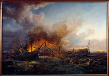 Kampf des Aufsehers und Quebec im Jahr 1779. Gemälde von Pierre Gilbert. Brest, Musée des Beaux Arts