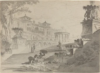 Fantasie über die Villa Medici mit Brunnen