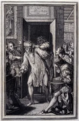 König Candaule und der Meister des Rechts - in „Tales et nouvelles en vers“ von Jean La Fontaine. 1776. Illustration von P.P. Choffard