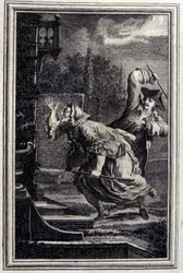 Der Kuckuck, geschlagen und zufrieden - in „Tales et nouvelles en vers“ von Jean La Fontaine. 1776. Illustration von P.P. Choffard