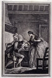 Le Faucon - in „Erzählungen und neue Verse“ von Jean La Fontaine. 1776. Illustration von P.P. Choffard