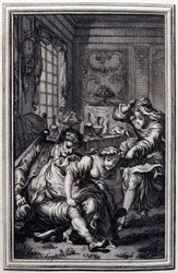 Le bat - in „Erzählungen und neue Verse“ von Jean La Fontaine. 1776. Illustration von P.P. Choffard.