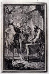 Aalpastete. In „Tales et nouvelles en vers“ von Jean La Fontaine. 1776. Illustration von P.P. Choffard