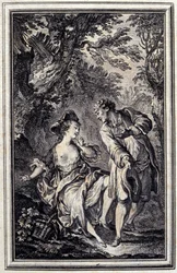 Versprechen ist eins, und Halten ist ein anderes. In „Tales et nouvelles en vers“ von Jean de La Fontaine, Amsterdam 1776. illustriert von P.P. Choffard