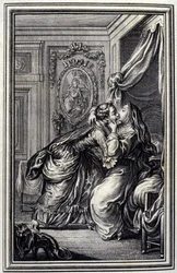 Die Schneiderin - in „Tales et nouvelles en vers“ von Jean La Fontaine. 1776. Illustration von P.P. Choffard