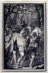 Das Gebet des heiligen Julien. In „Erzählungen und neue Verse“ von Jean de La Fontaine, Amsterdam 1776. illustriert von P.P. Choffard