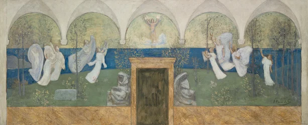 Ein vorbereitendes Gemälde für Les Muses inspiratrices acclament le Génie, Messager de Lumière, 1895