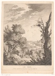 Landschaft mit Hirschen, Kaninchen und Vögeln und einem Fluss im Hintergrund