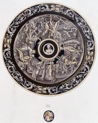 Porzellanteller aus dem 16. Jahrhundert, der die Genesis darstellt, von Pierre Reymond, Limoges