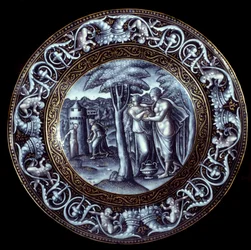 Venus und Psyche, Platte in Emaille gemalt von Pierre Reymond