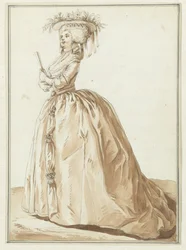 Stehende Dame mit Fächer